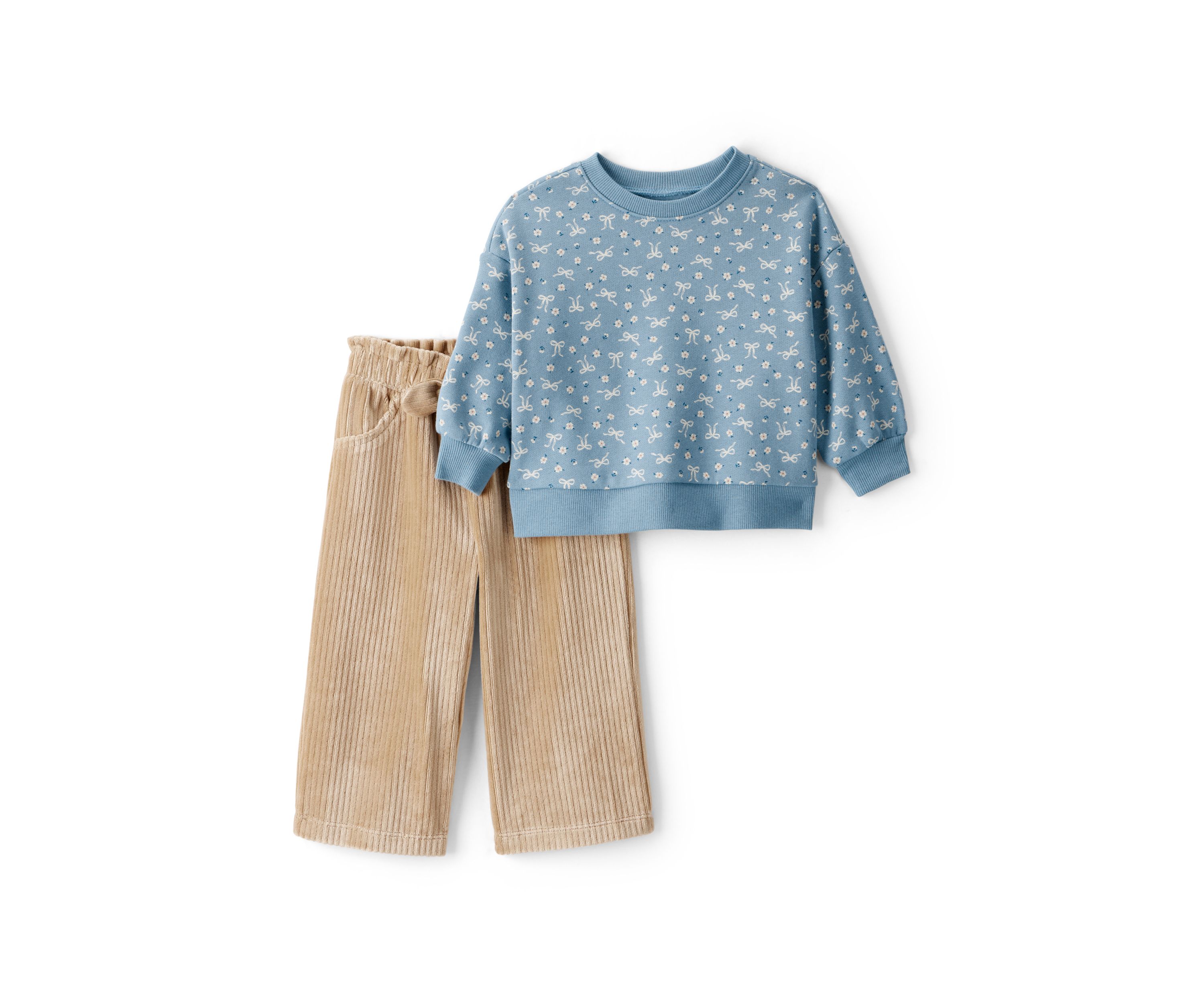 Baby Girls Long Sleeve Crew Neck Top and Wide Leg Corduroy Pants Set