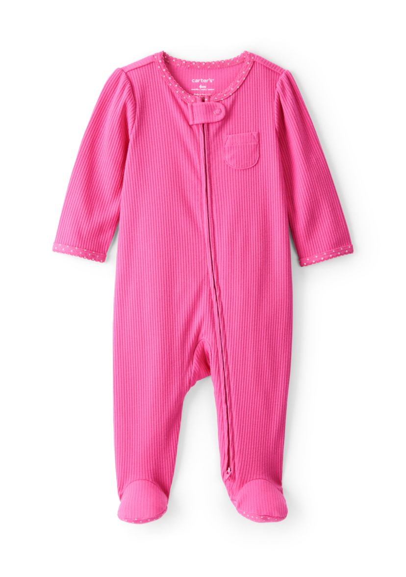 Baby Girls Textured Snap Footed Pajamas