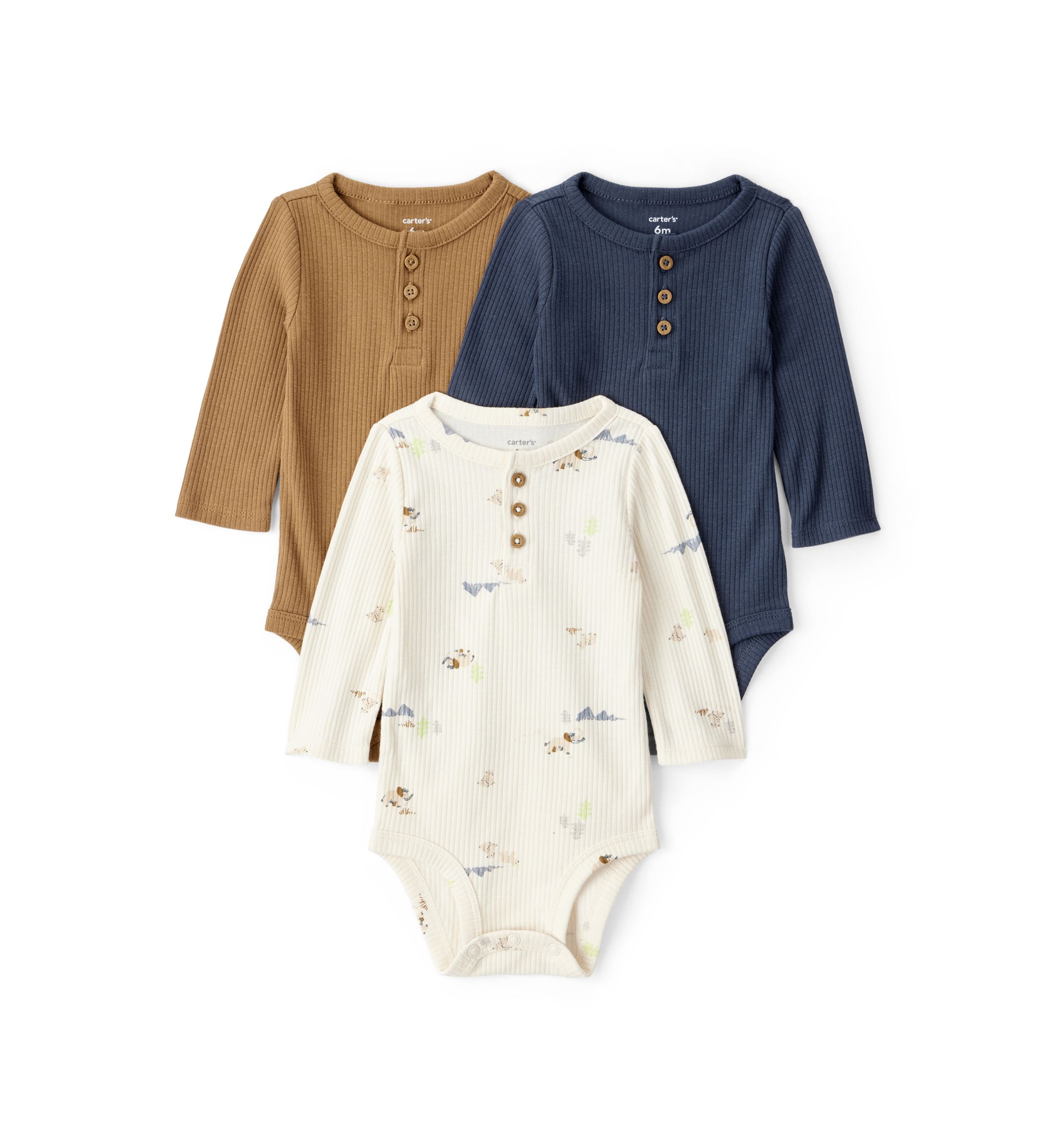 Baby Boys 3-Pack Elephant Print Long-Sleeve Multipack Bodysuits!