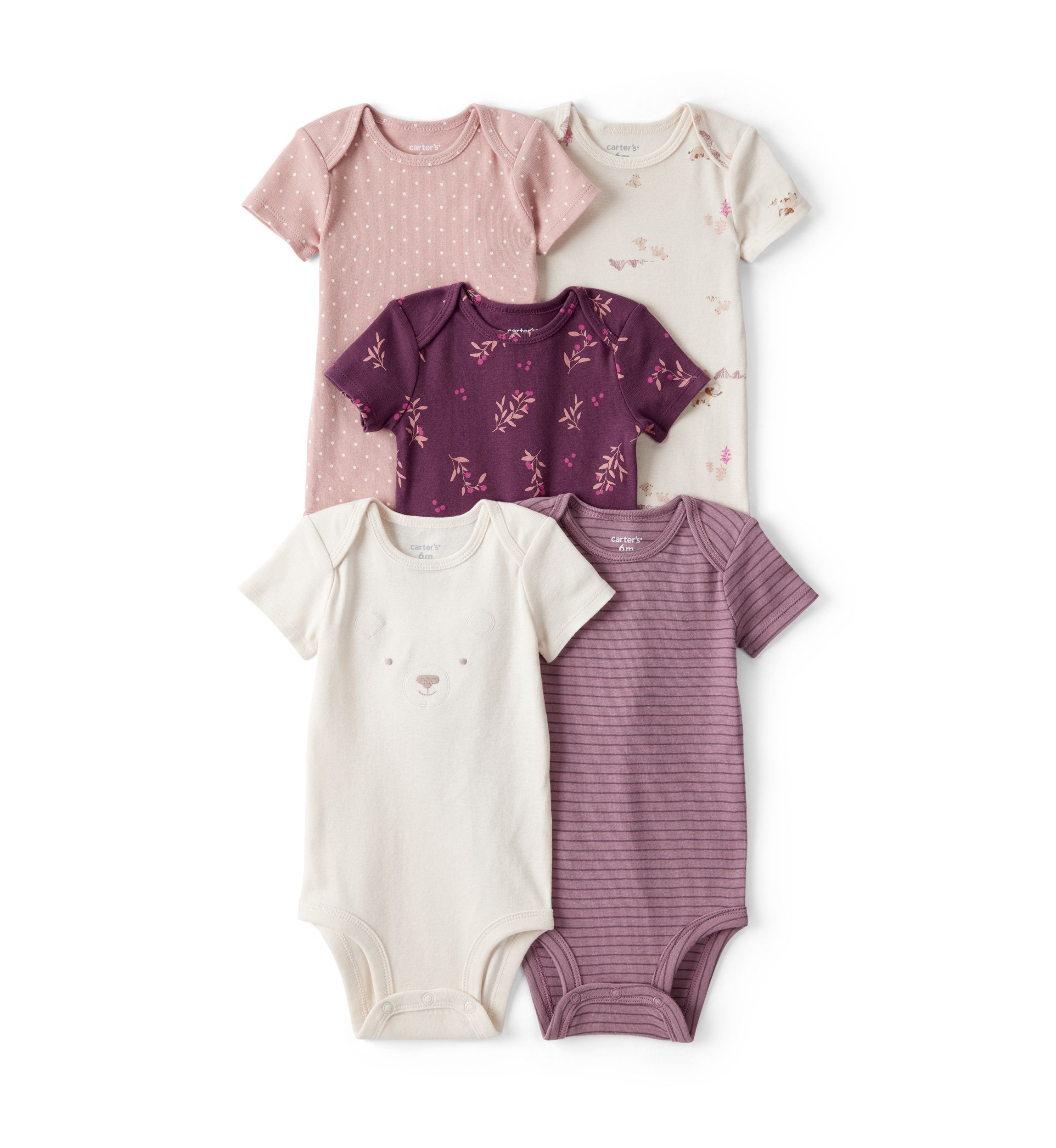 Baby Girls Set of 5 Printed Bodyuits 