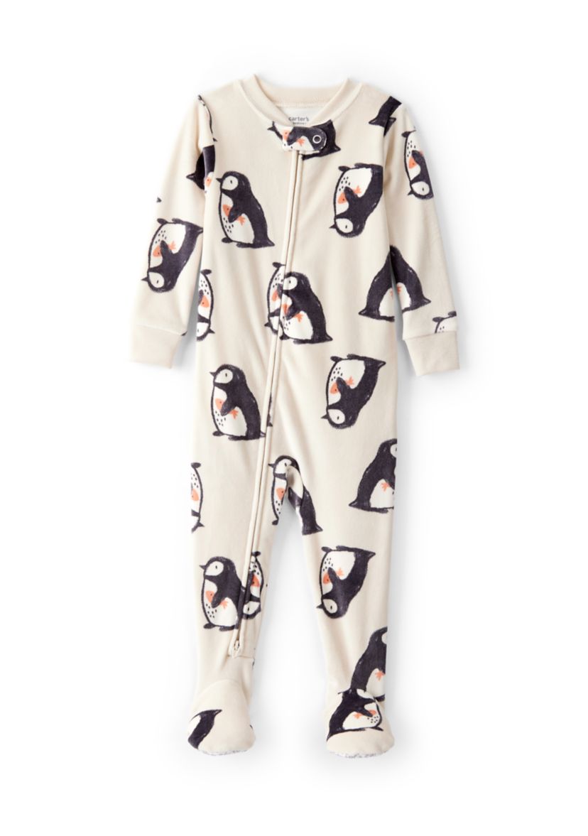 Baby Boys One Piece Printed Velour Footed Pajamas