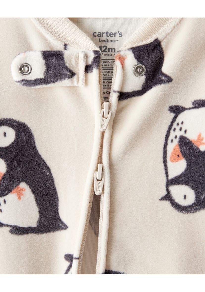 Baby Boys One Piece Printed Velour Footed Pajamas