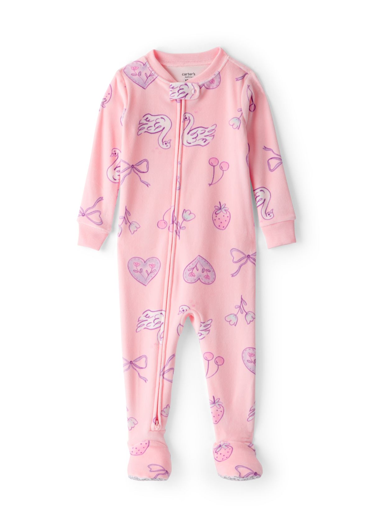 Baby Girls Printed Velour Footed Pajamas