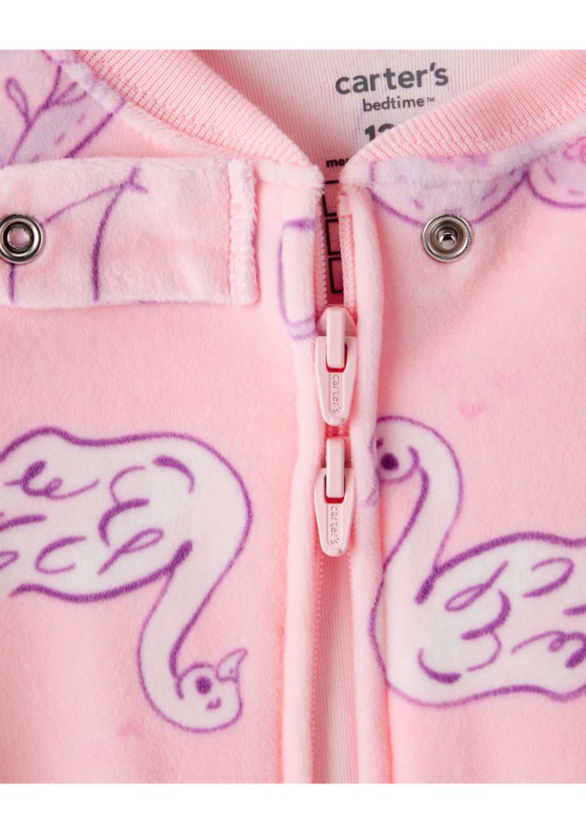 Baby Girls Printed Velour Footed Pajamas