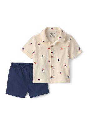 Carter's Baby Boys Shirt and Shorts Set, Ivory, 3 Months