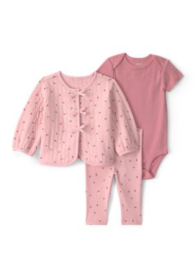 Carter's Baby Girls Bodysuit and Pants Set with Cardigan, Pink, Newborn