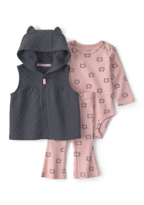 Carter's Baby Girls Bodysuit and Pants Set with Hooded Vest, Gray, 9 Months