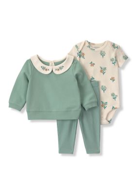 Carter's Baby Girls Floral Bodysuit with Long Sleeve Shirt and Pants Set, Green, Newborn