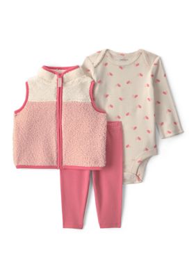 Carter's Baby Girls Bodysuit and Pants Set with Sherpa Vest, Pink, Newborn
