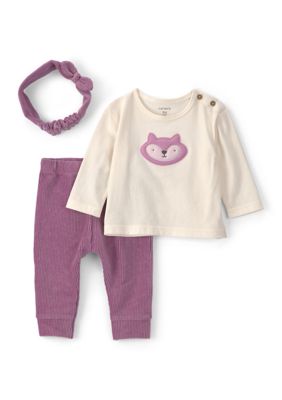 Carter's Baby Girls Fox Long-Sleeve Shirt and Pants Set with Headband, Purple, 18 Months