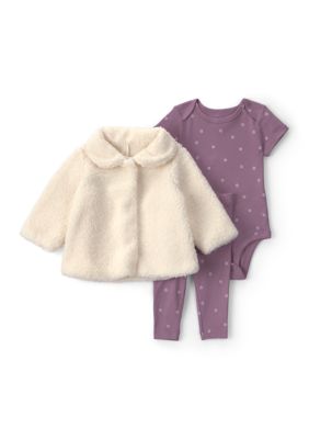 Carter's Baby Girls Floral Bodysuit and Pants Set with Sherpa Jacket, Purple, Newborn