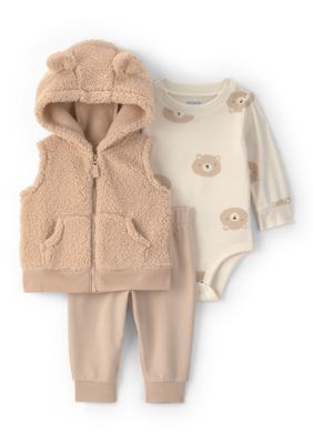 Carter's Baby Boys 3-Piece Vest Set, Brown, Newborn