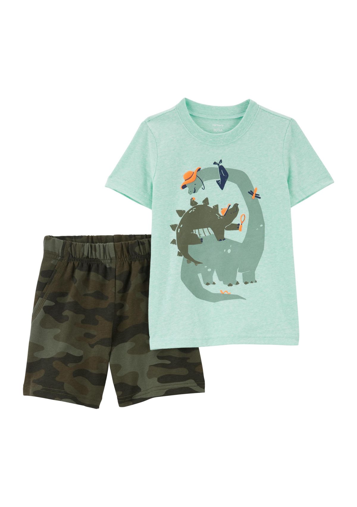 Toddler Boys 2-Piece Dinosaur Snow Yarn Tee & Short Set