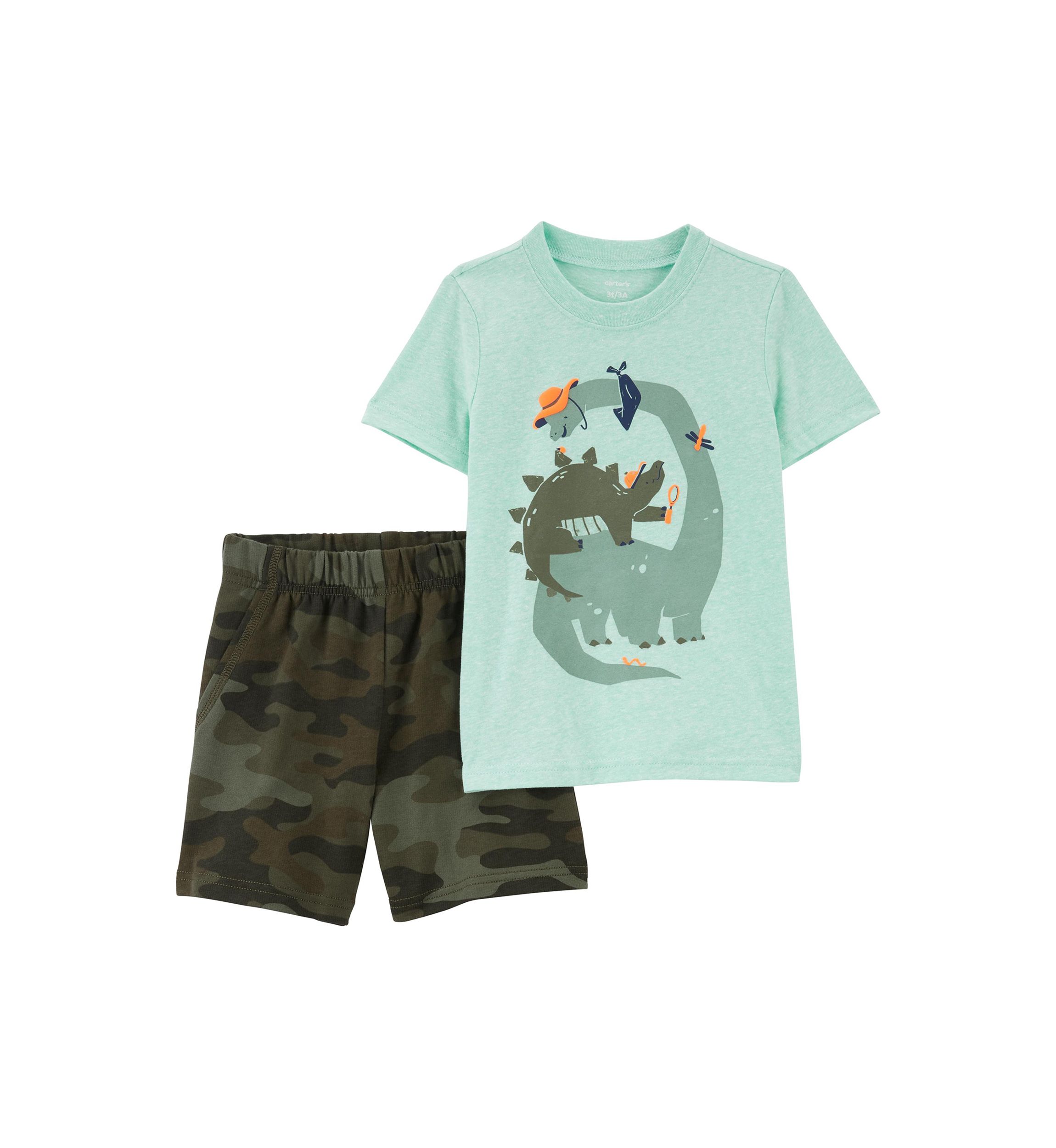 Toddler Boys 2-Piece Dinosaur Snow Yarn Tee & Short Set