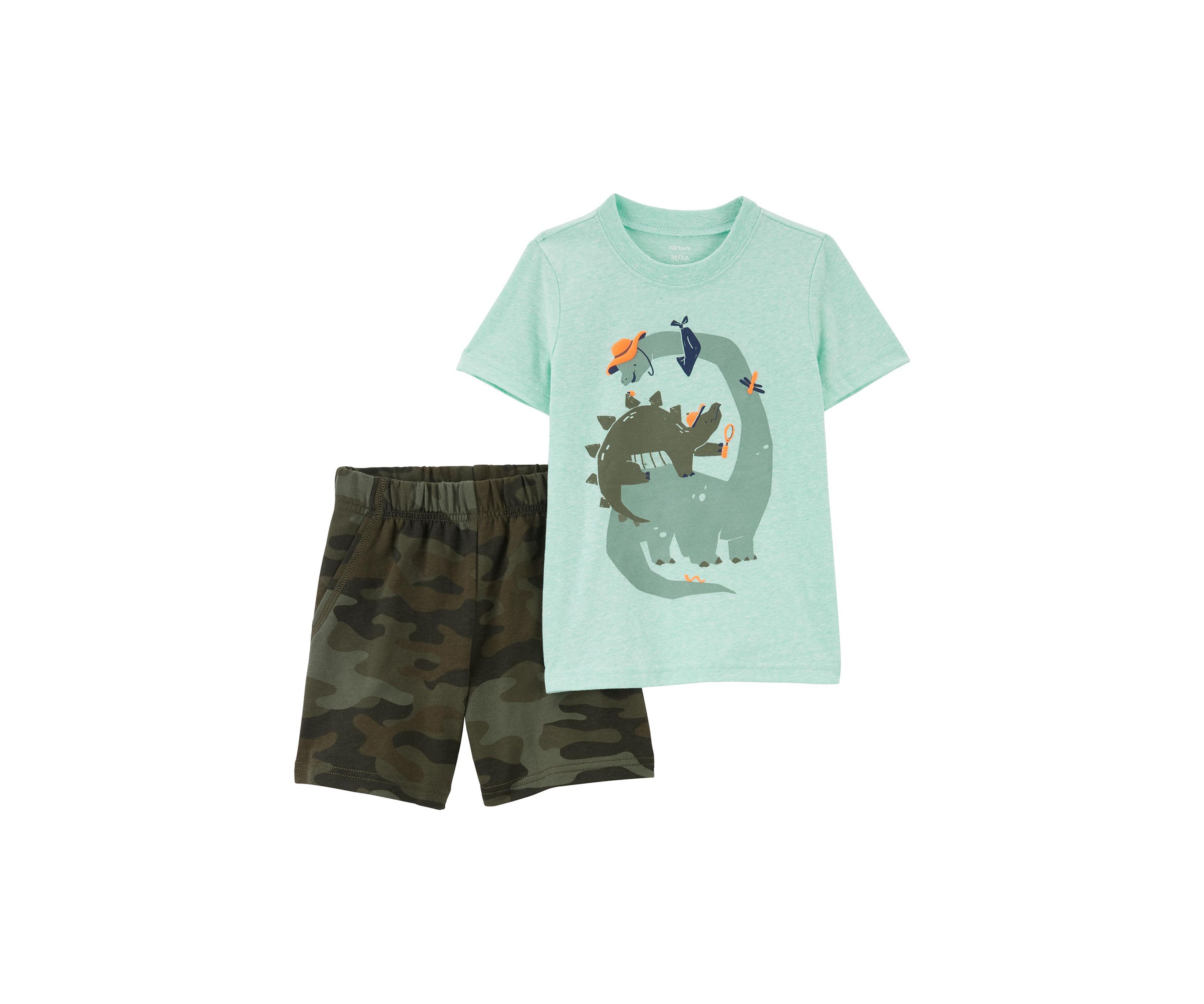 Toddler Boys 2-Piece Dinosaur Snow Yarn Tee & Short Set