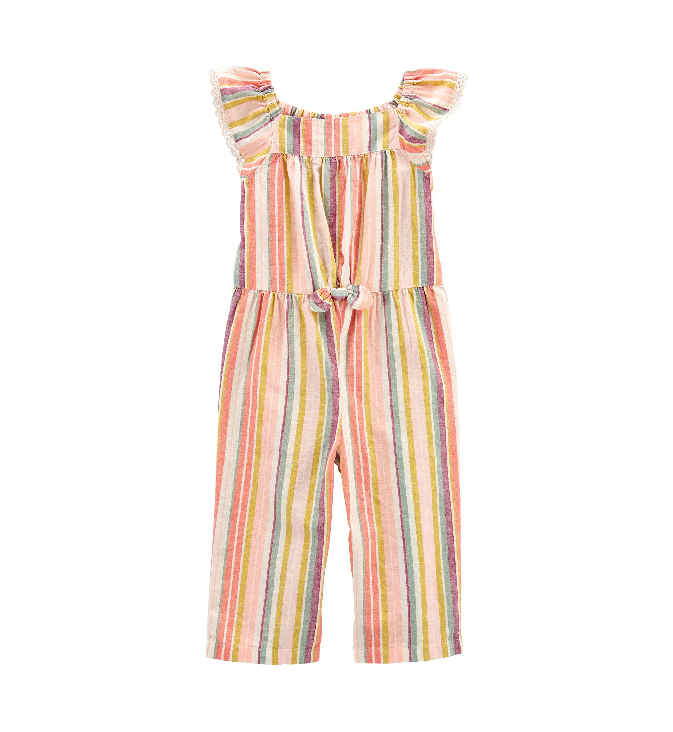 Toddler Girls Linen Stripe Jumpsuit