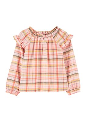 Toddler Girls Long Sleeve Ruffle Plaid Shirt