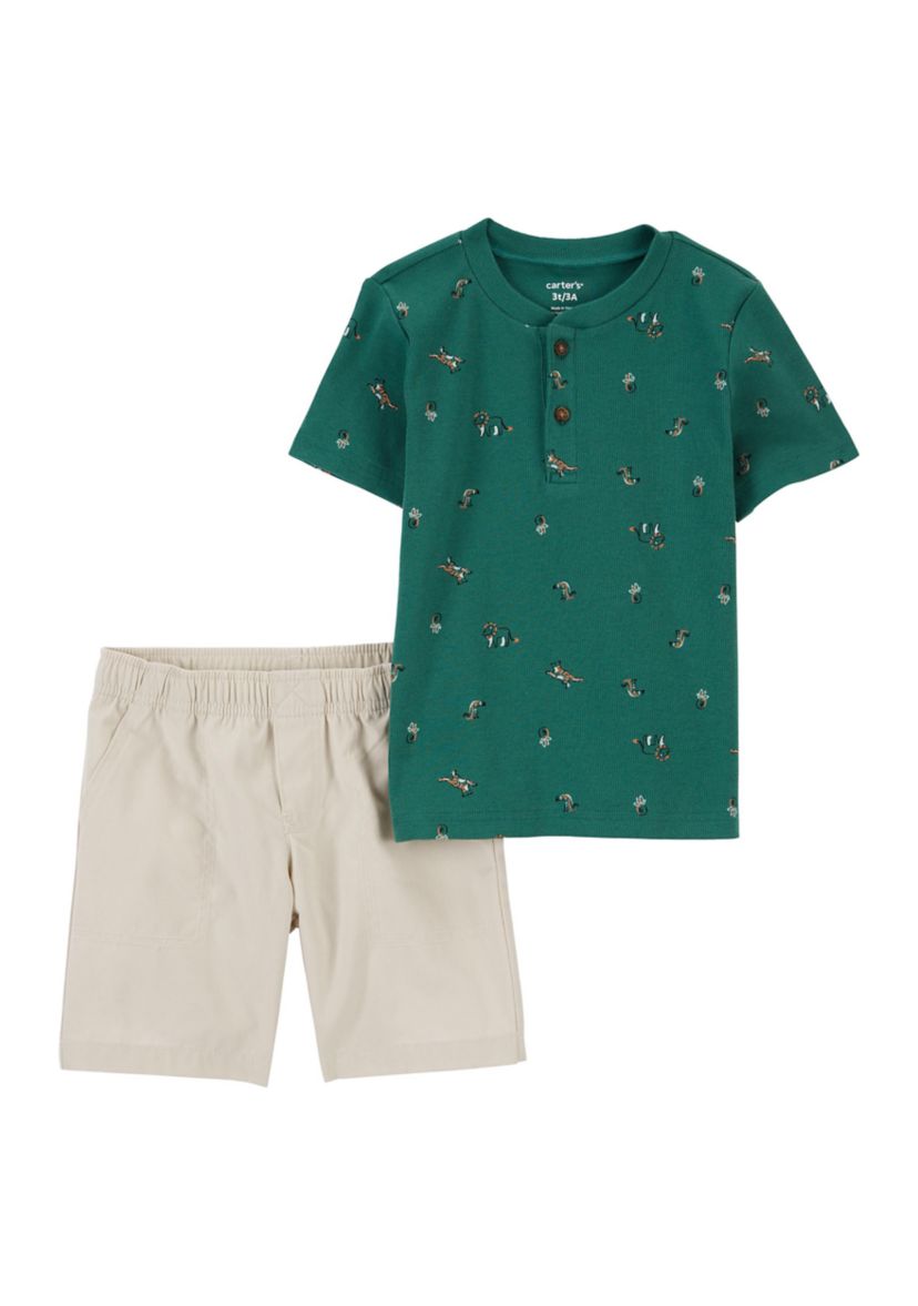 Toddler Boys Ribbed Henley Shorts Set 