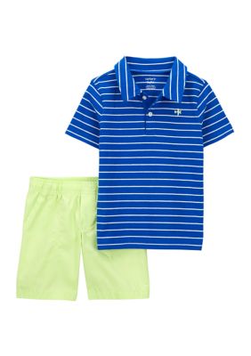 Toddler Boys Striped Polo Shorts Set