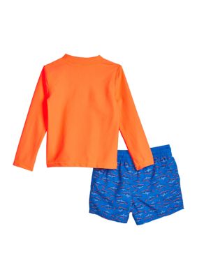 Toddler Boys Shark Rashguard Swim Shirt and Shorts Set