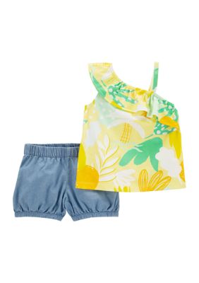 Toddler Girls Tropical Chambray Shorts Set