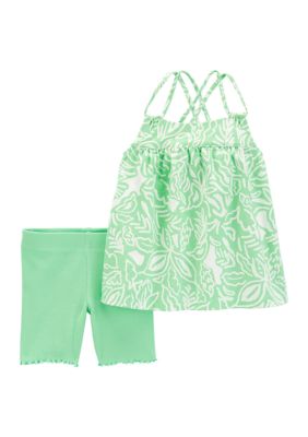 Toddler Girls Sleeveless Tropical Top and Shorts Set