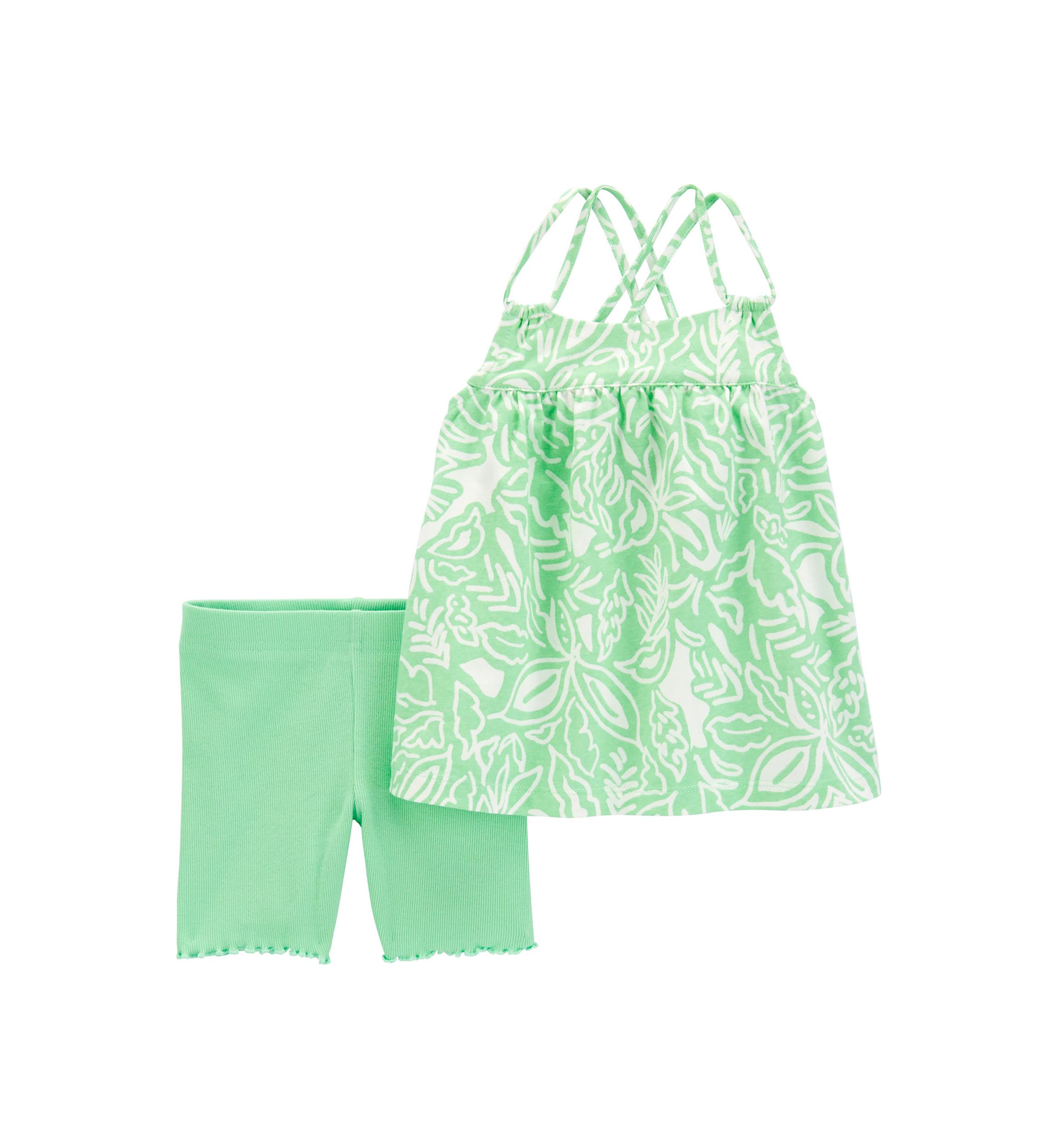 Toddler Girls Sleeveless Tropical Top and Shorts Set