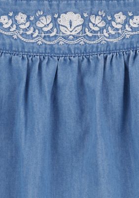 Toddler Girls Embroidered Chambray Dress