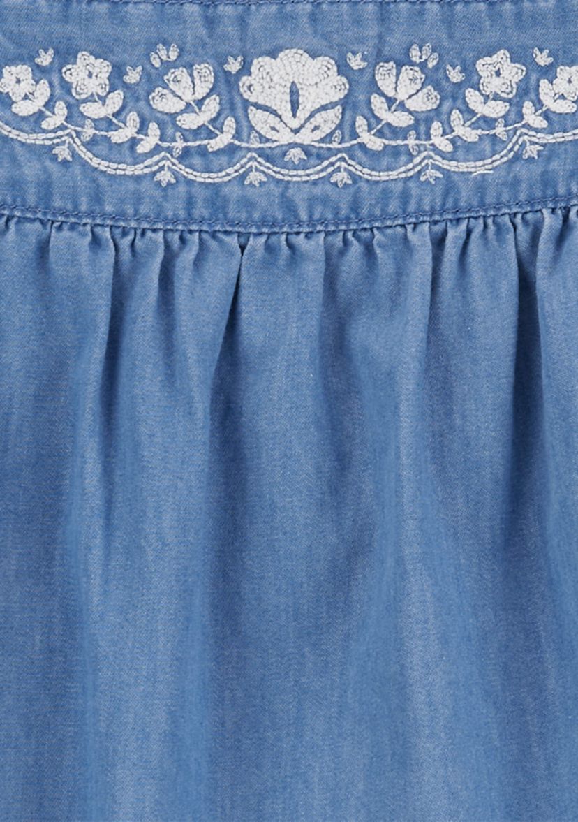 Toddler Girls Embroidered Chambray Dress