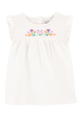 Toddler Girls Short Sleeve Floral Embroidered Top