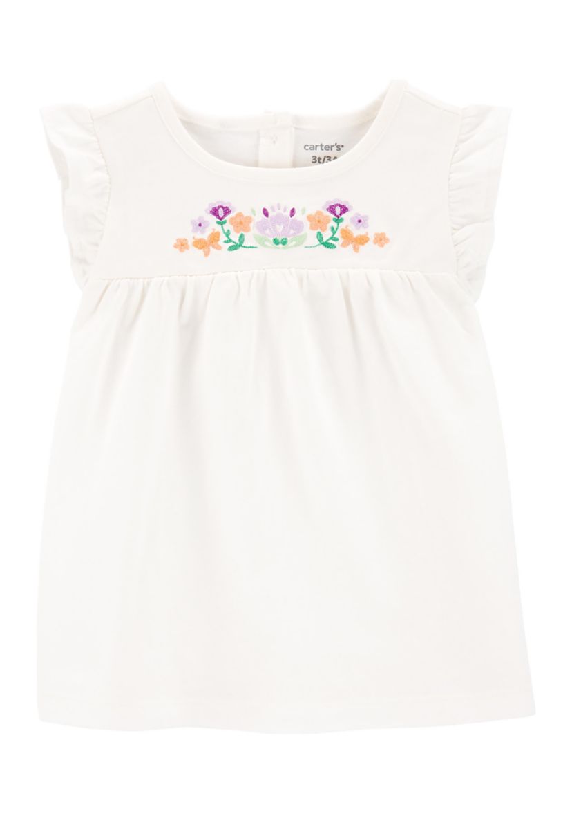 Toddler Girls Short Sleeve Floral Embroidered Top