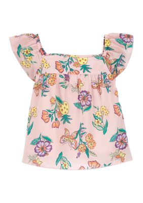 Toddler Girls Flutter Sleeve Floral Top