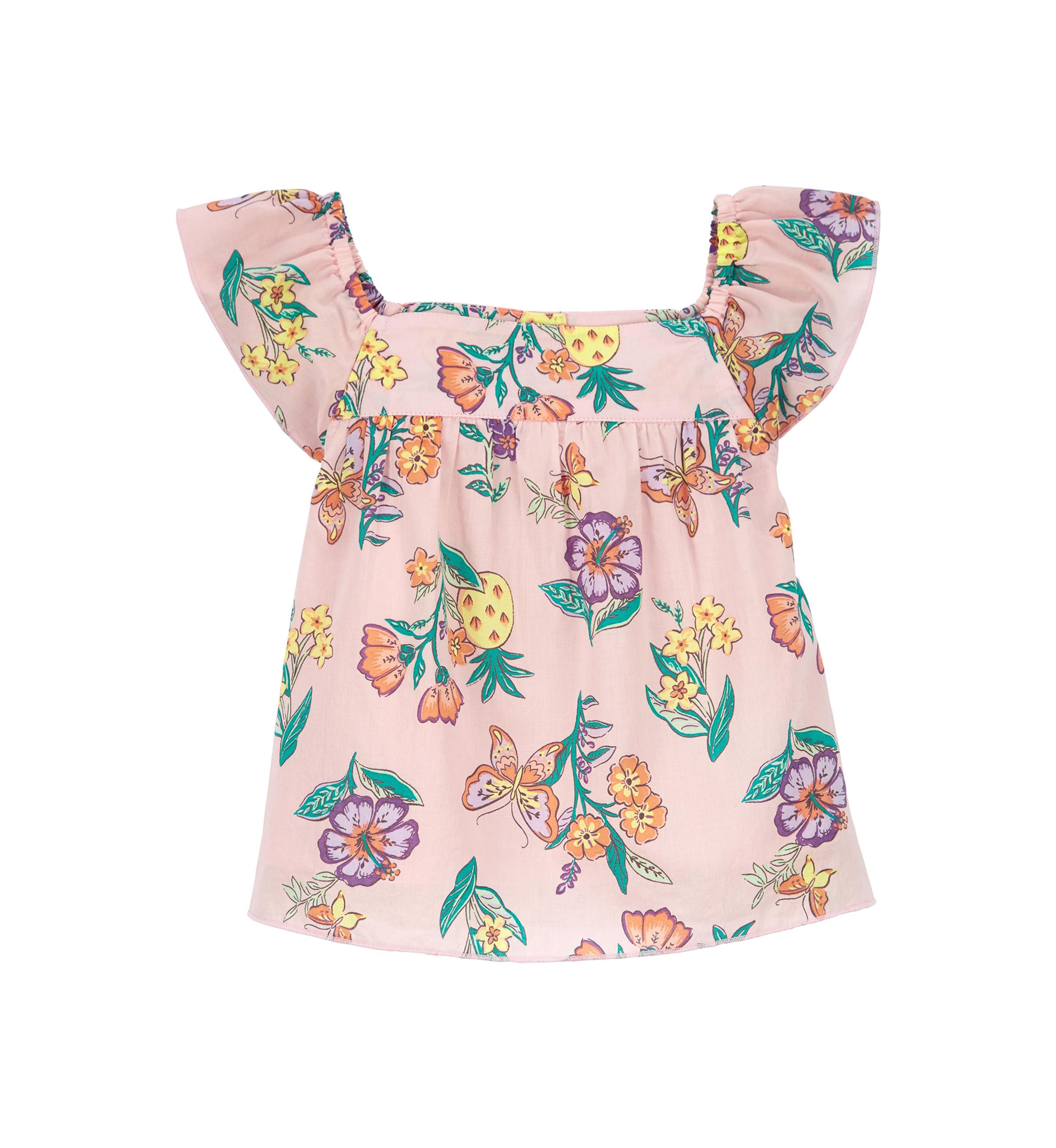 Toddler Girls Flutter Sleeve Floral Top