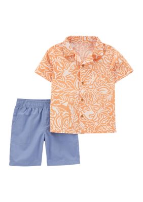 Toddler Boys Short Sleeve Tropical Polo Shirt and Shorts Set