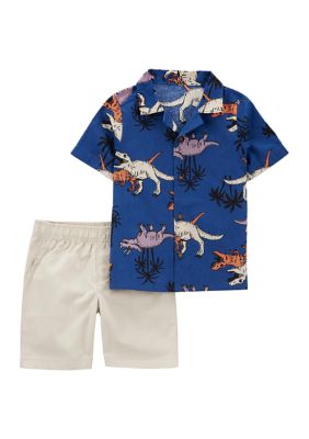 Toddler Boys Short Sleeve Dino Polo Shirt and Shorts Set