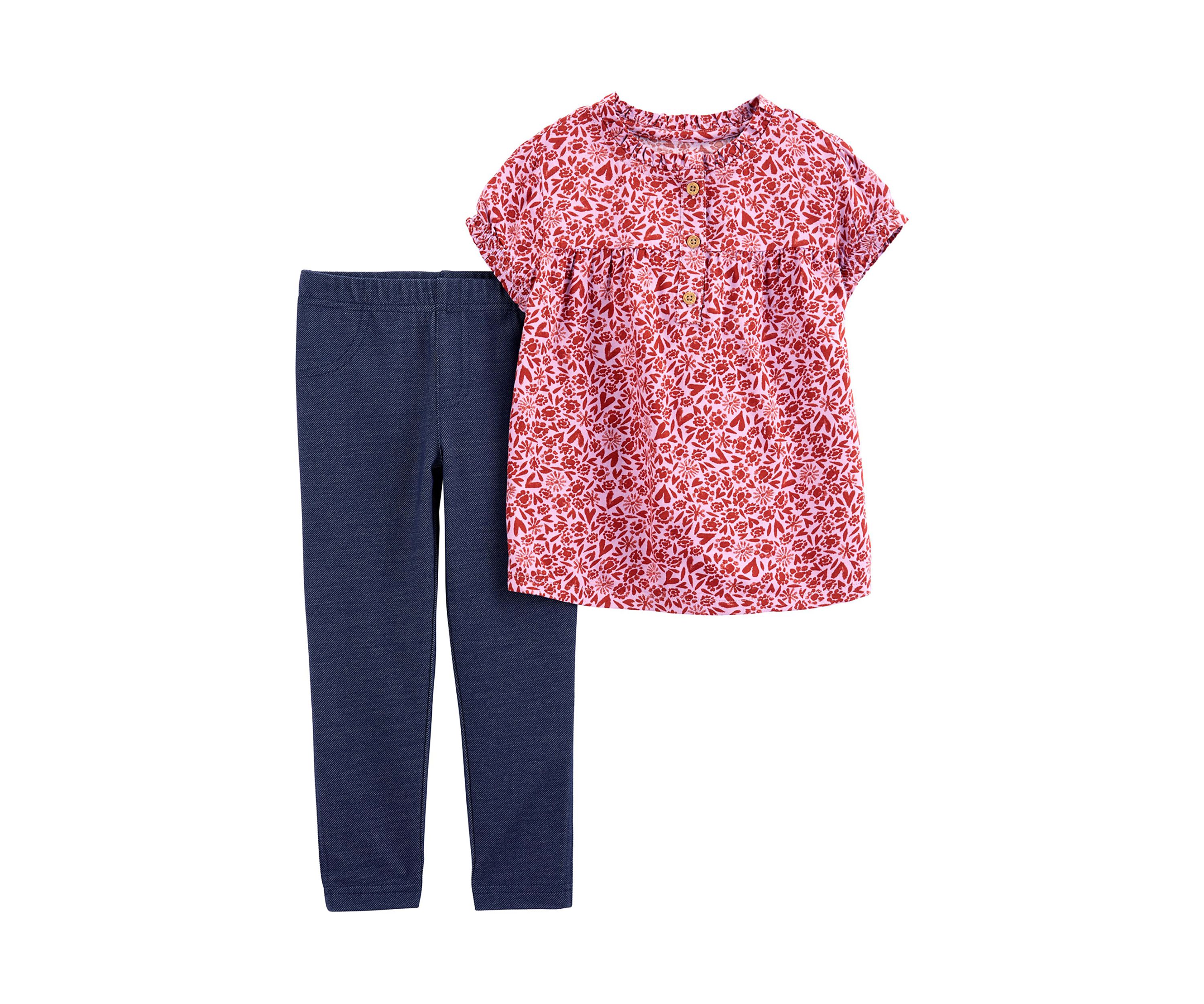 Baby Girls Floral Heart Printed Top and Denim Leggings Set