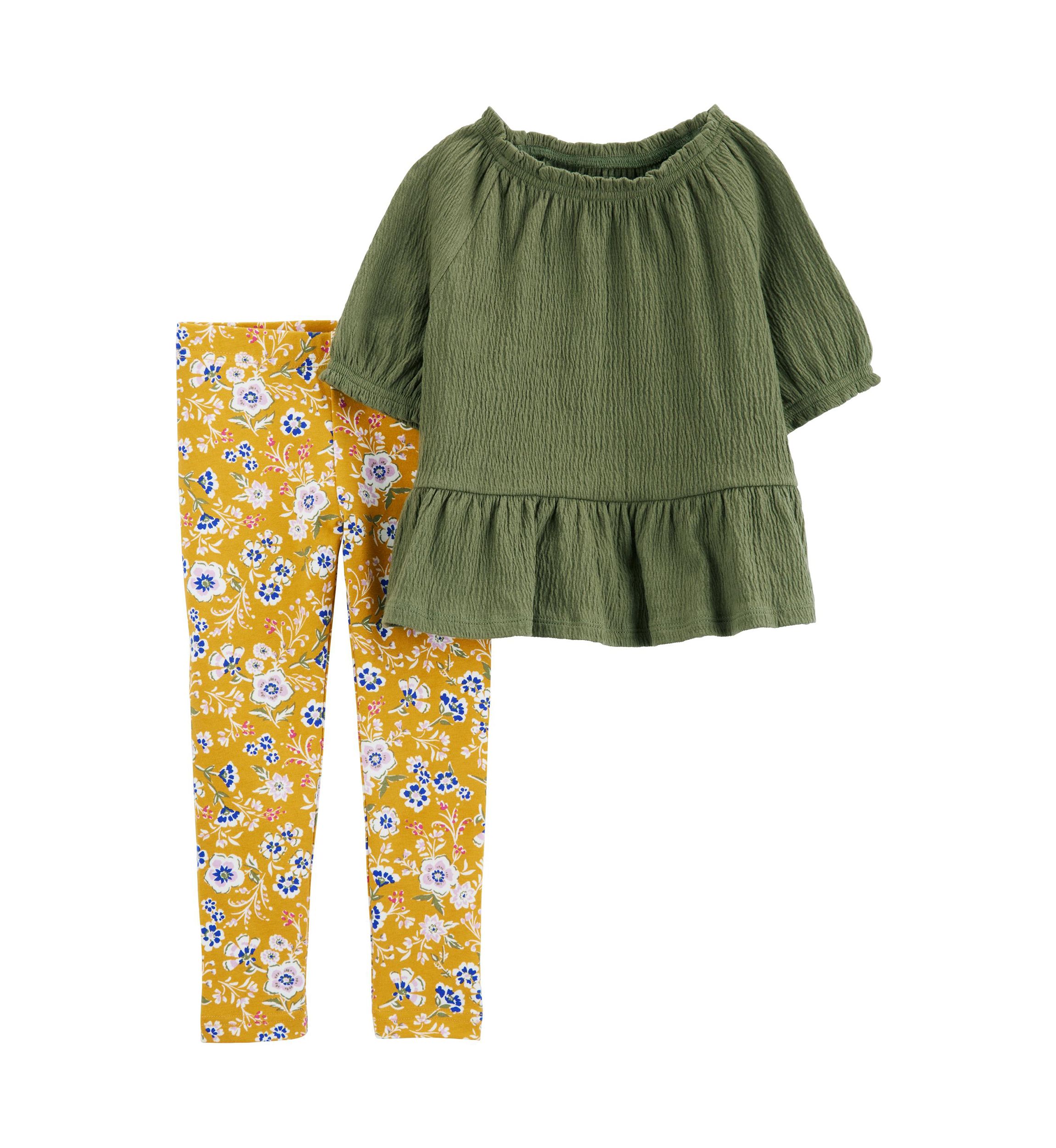 Toddler Girls Smocked Top and Printed Leggings Set