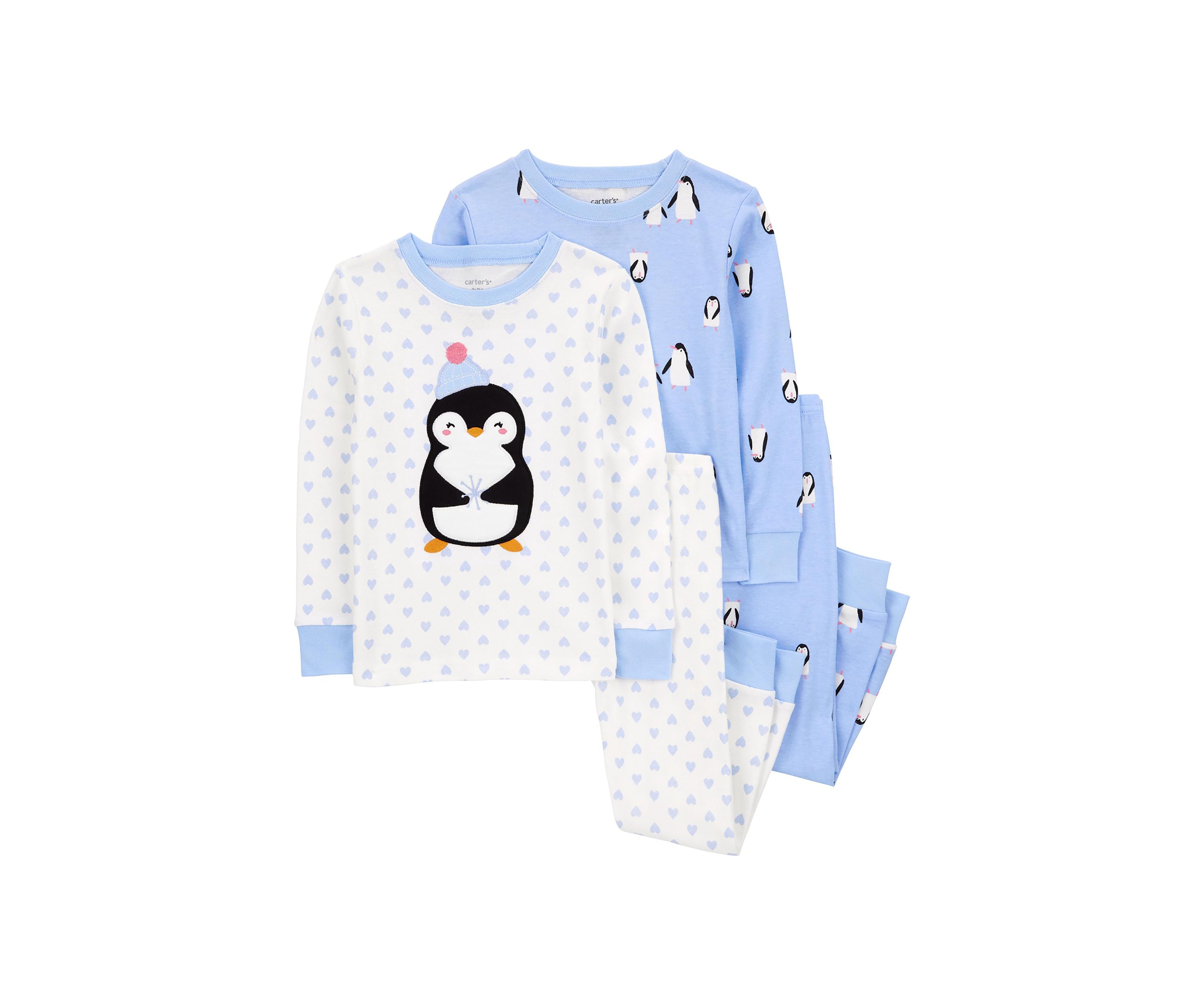Toddler Girls 4 Piece Penguin Printed Pajama Set