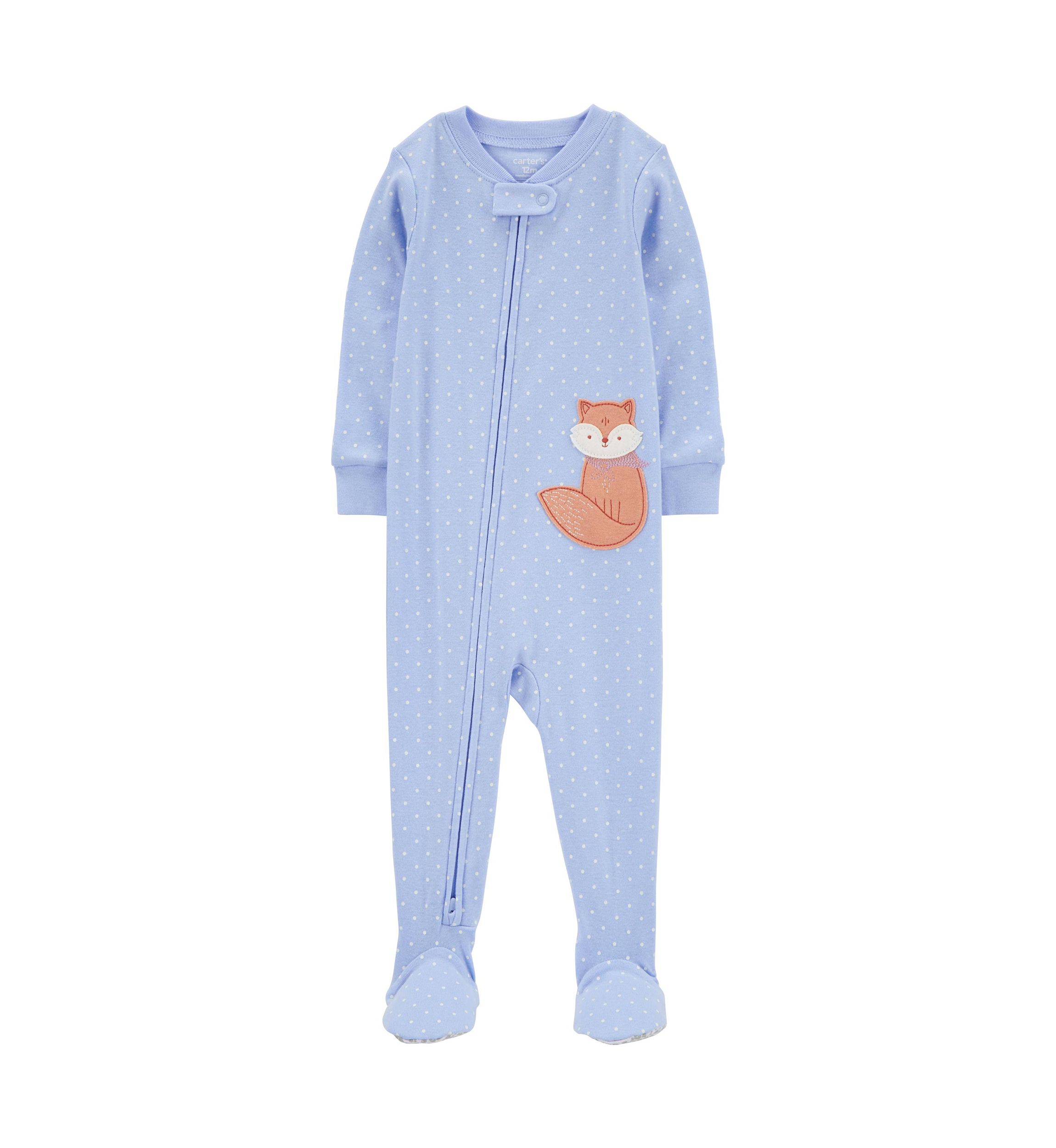 Toddler Girls Fox Appliqué Footie Pajamas