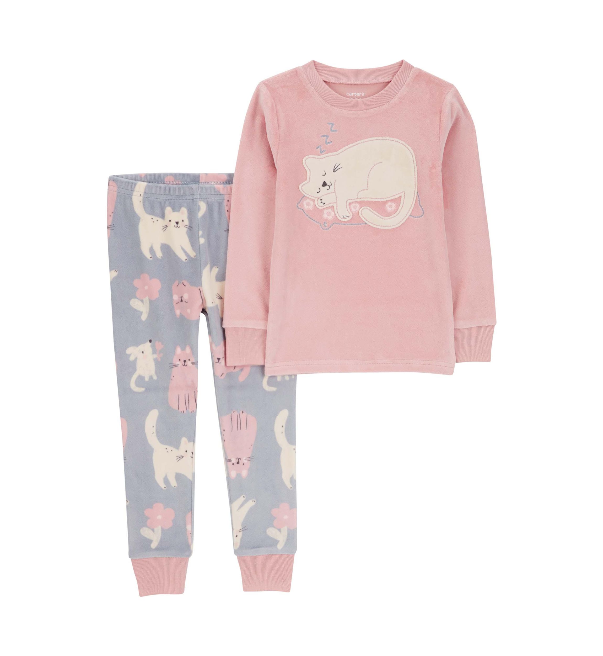Toddler Girls 2 Piece Kitty Velour Printed Pajama Set