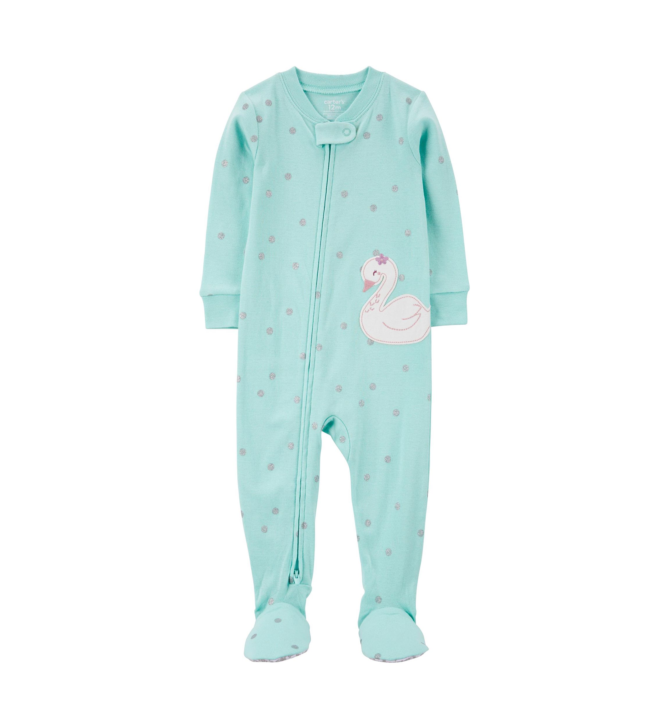 Toddler Girls Swan Appliqué Printed Footie Pajamas