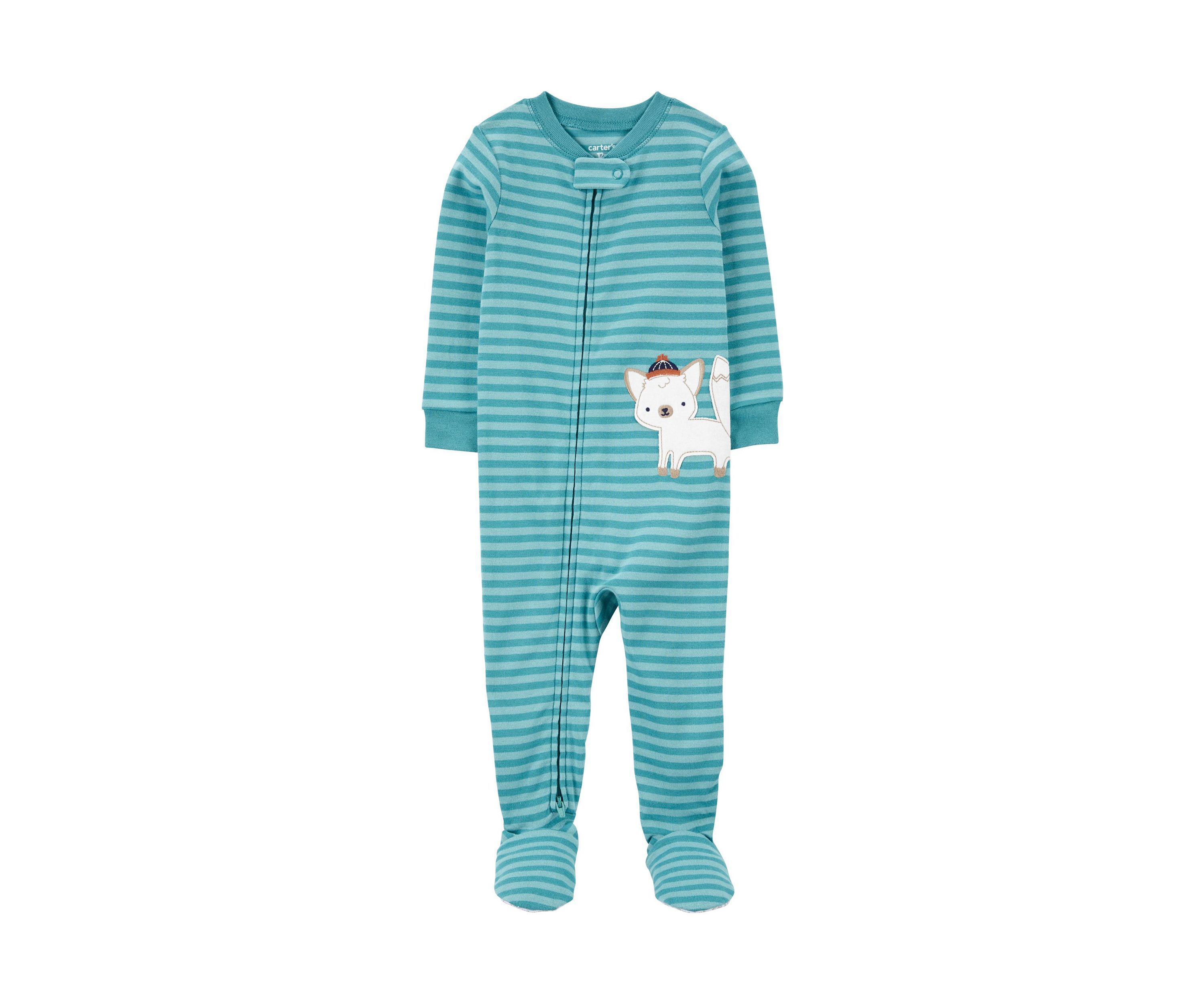 Toddler Boys Wolf Appliqué Striped Footie Pajamas