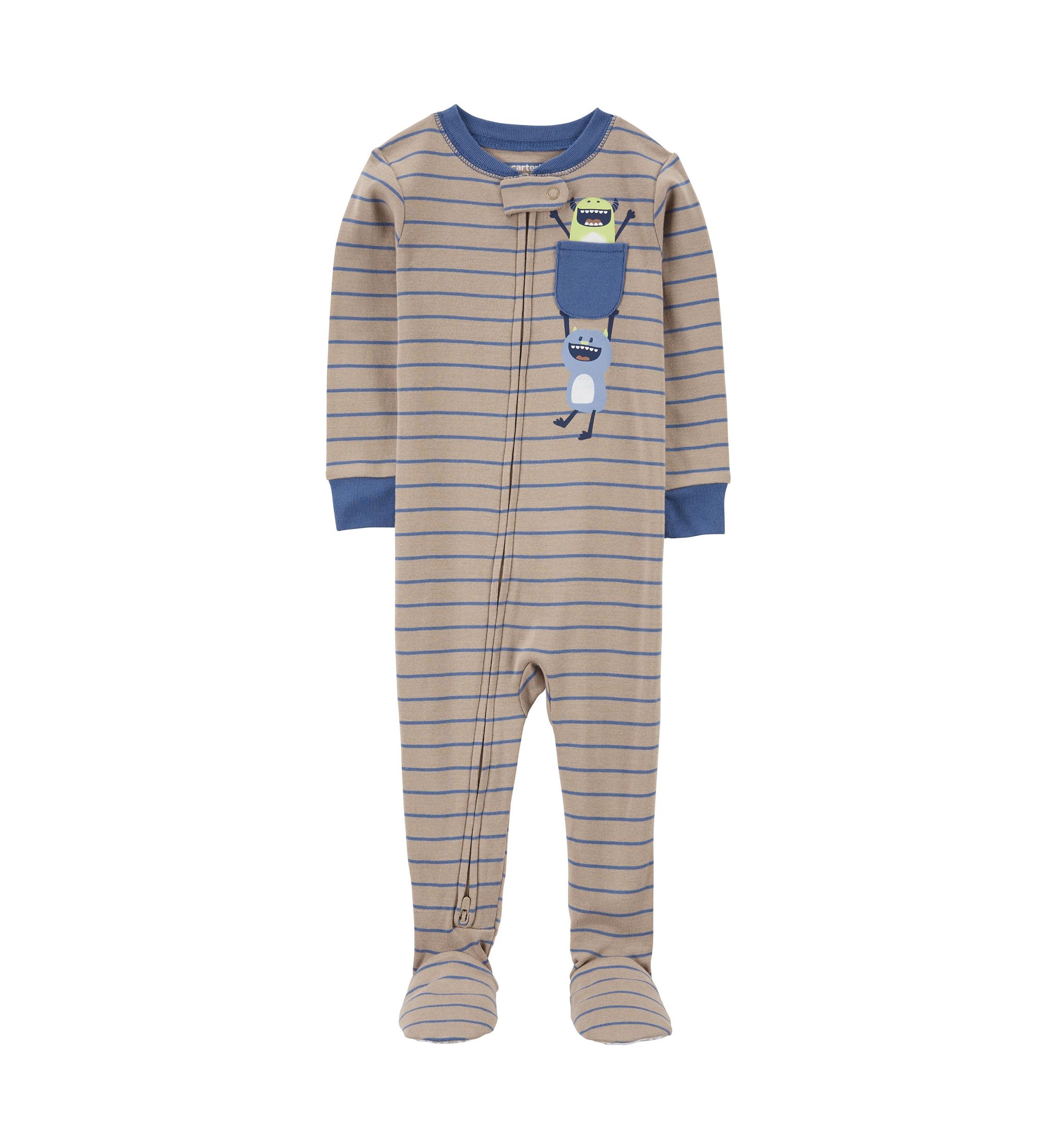 Toddler Boys Monster Appliqué Striped Footie Pajamas