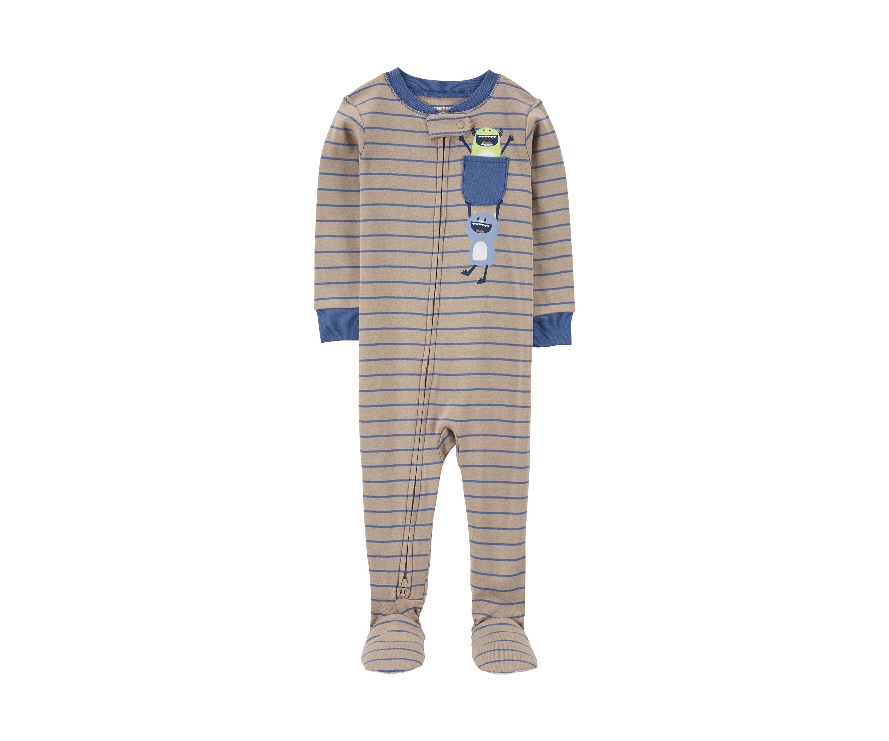 Toddler Boys Monster Appliqué Striped Footie Pajamas