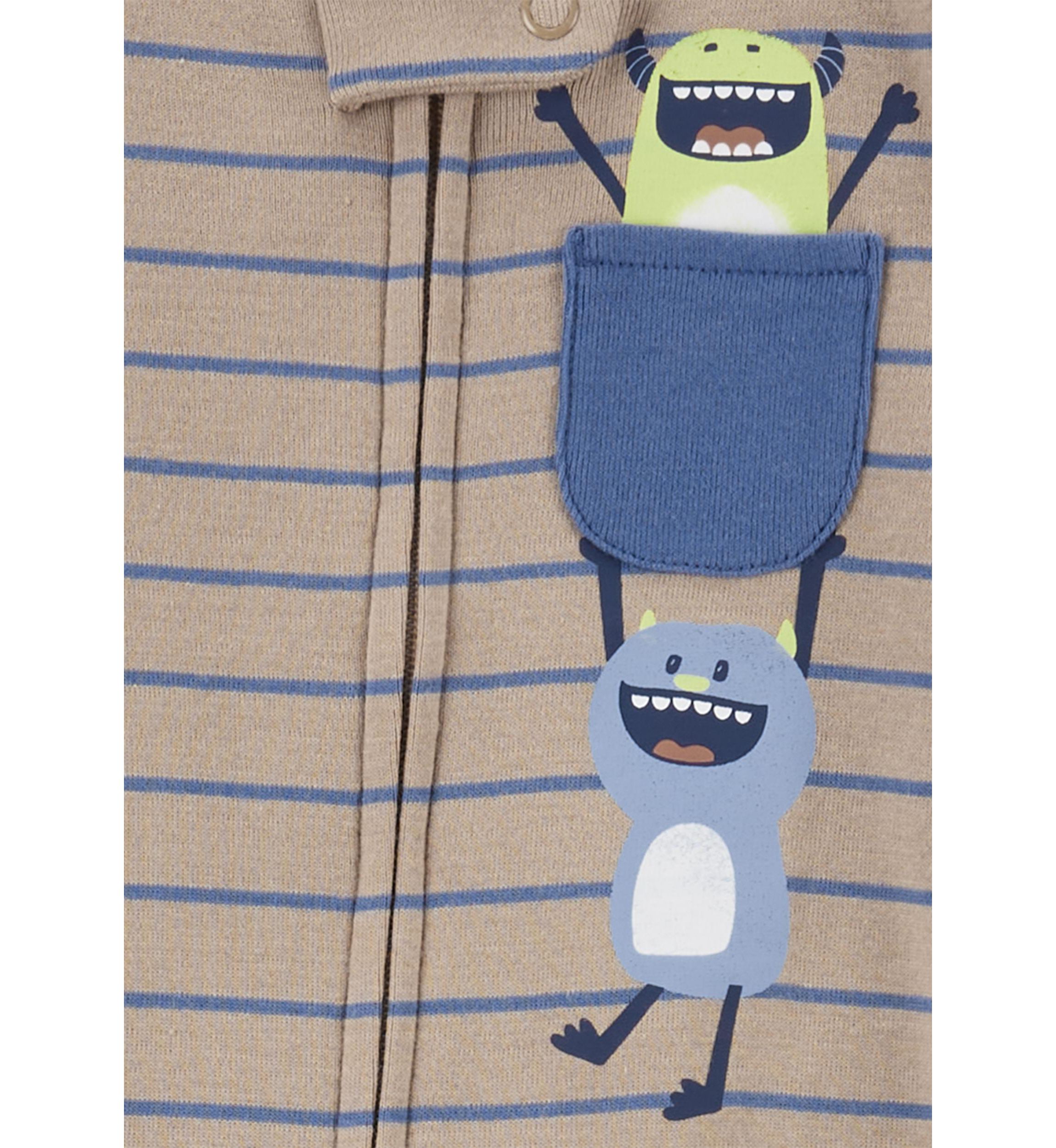 Toddler Boys Monster Appliqué Striped Footie Pajamas