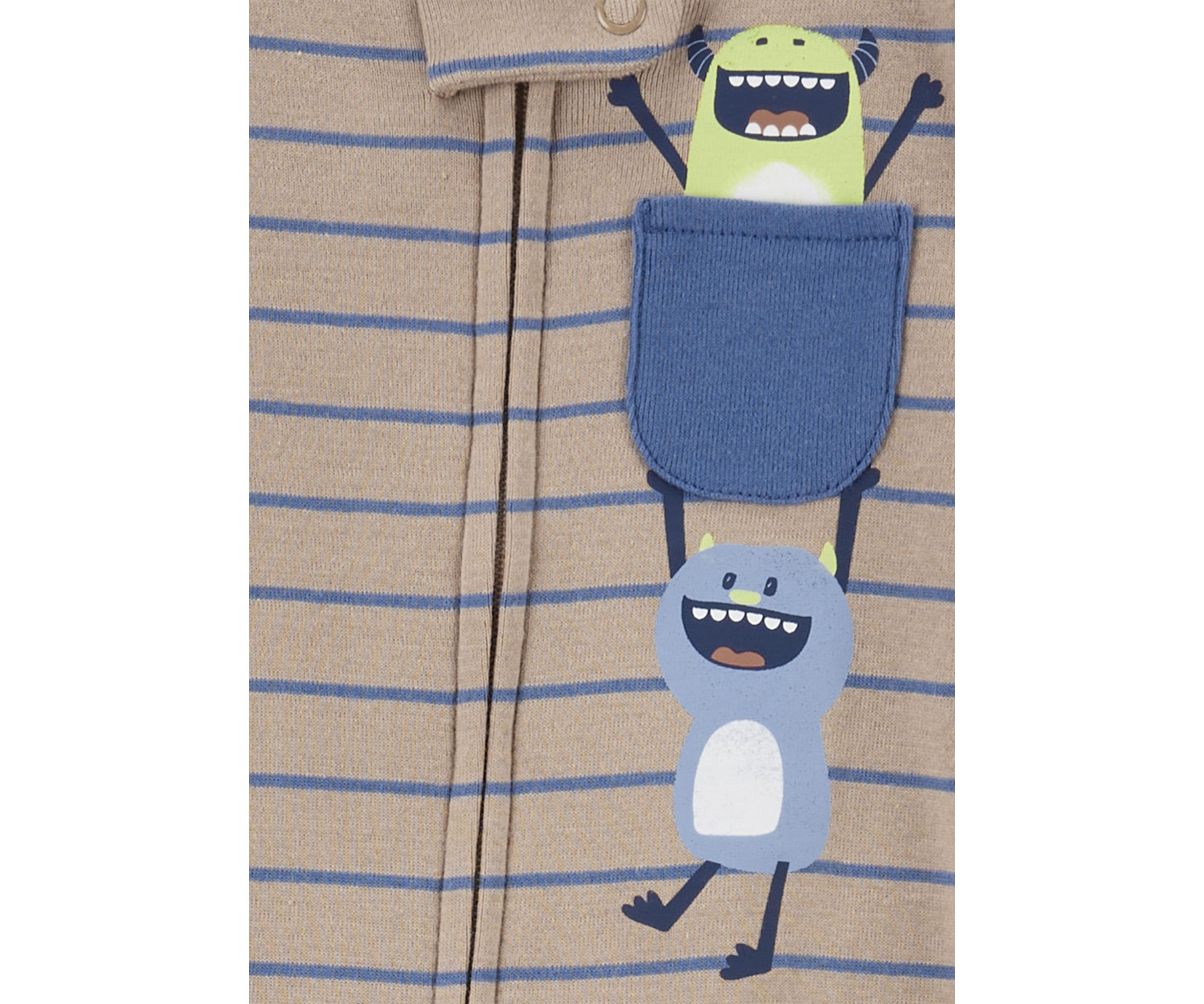 Toddler Boys Monster Appliqué Striped Footie Pajamas