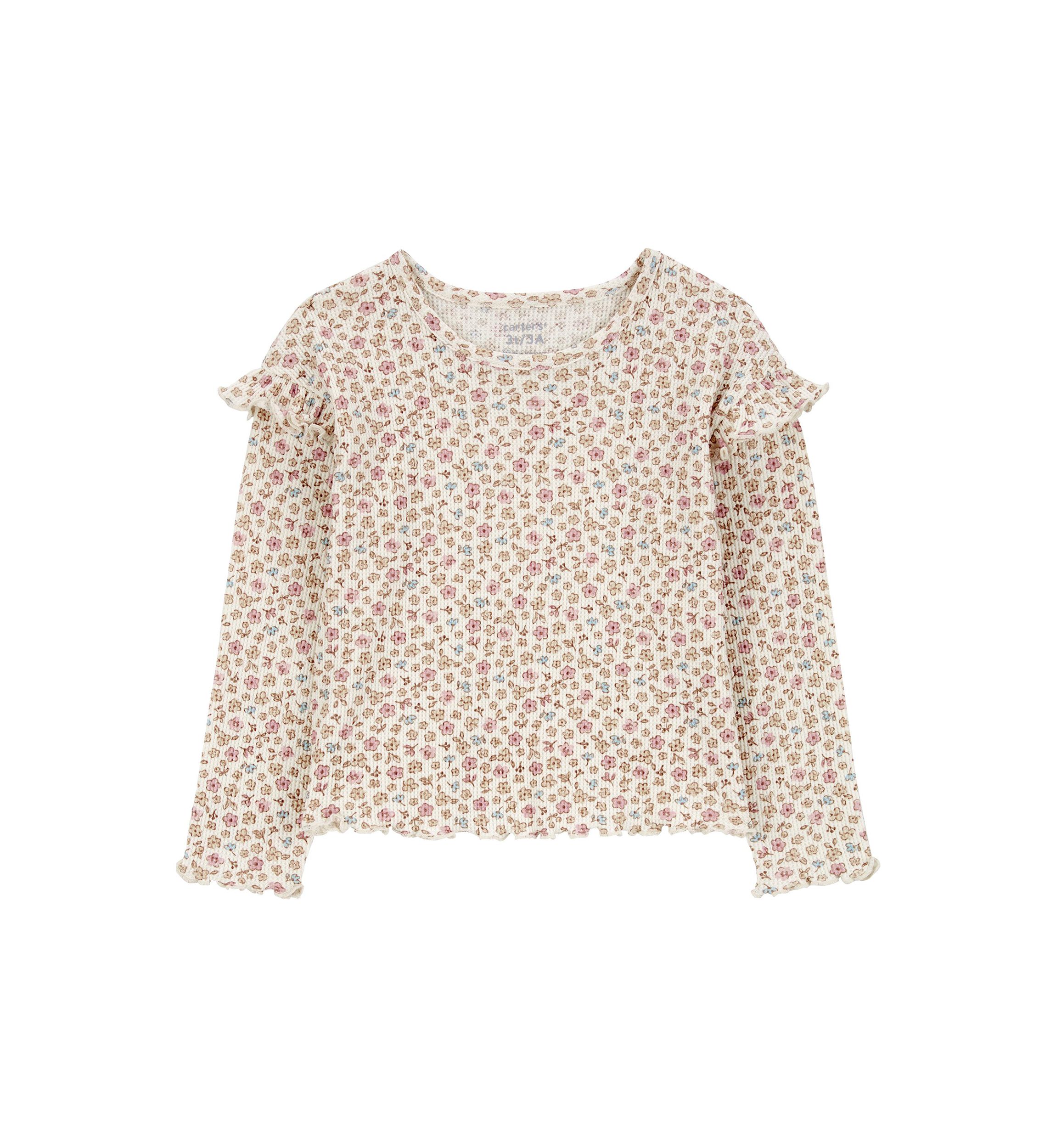 Toddler Girls Floral Printed Waffle Knit T-Shirt