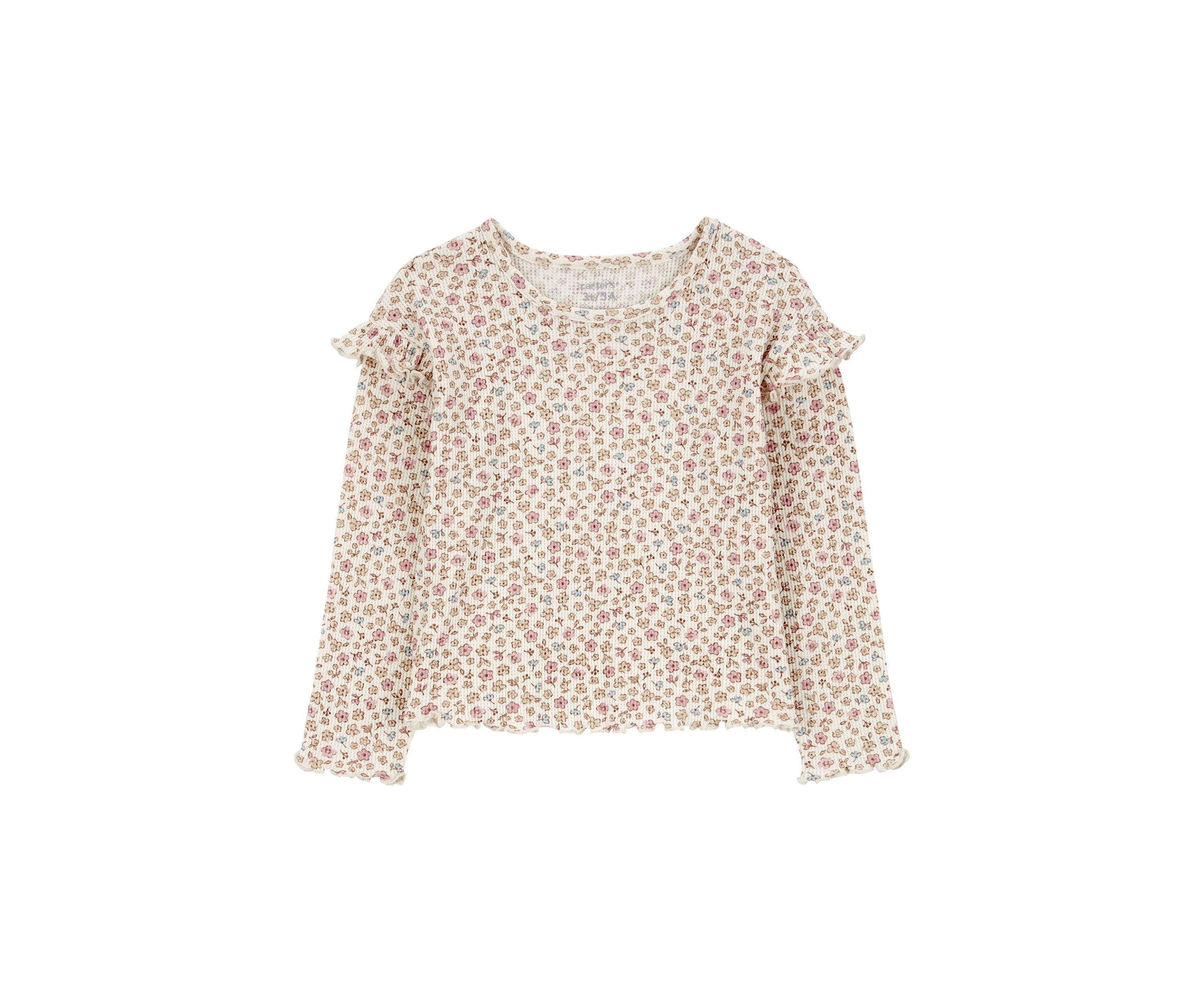 Toddler Girls Floral Printed Waffle Knit T-Shirt