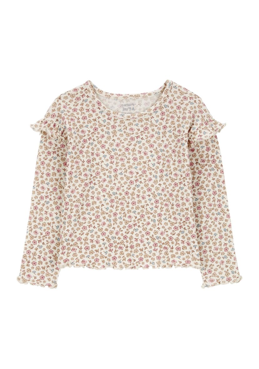 Toddler Girls Floral Printed Waffle Knit T-Shirt
