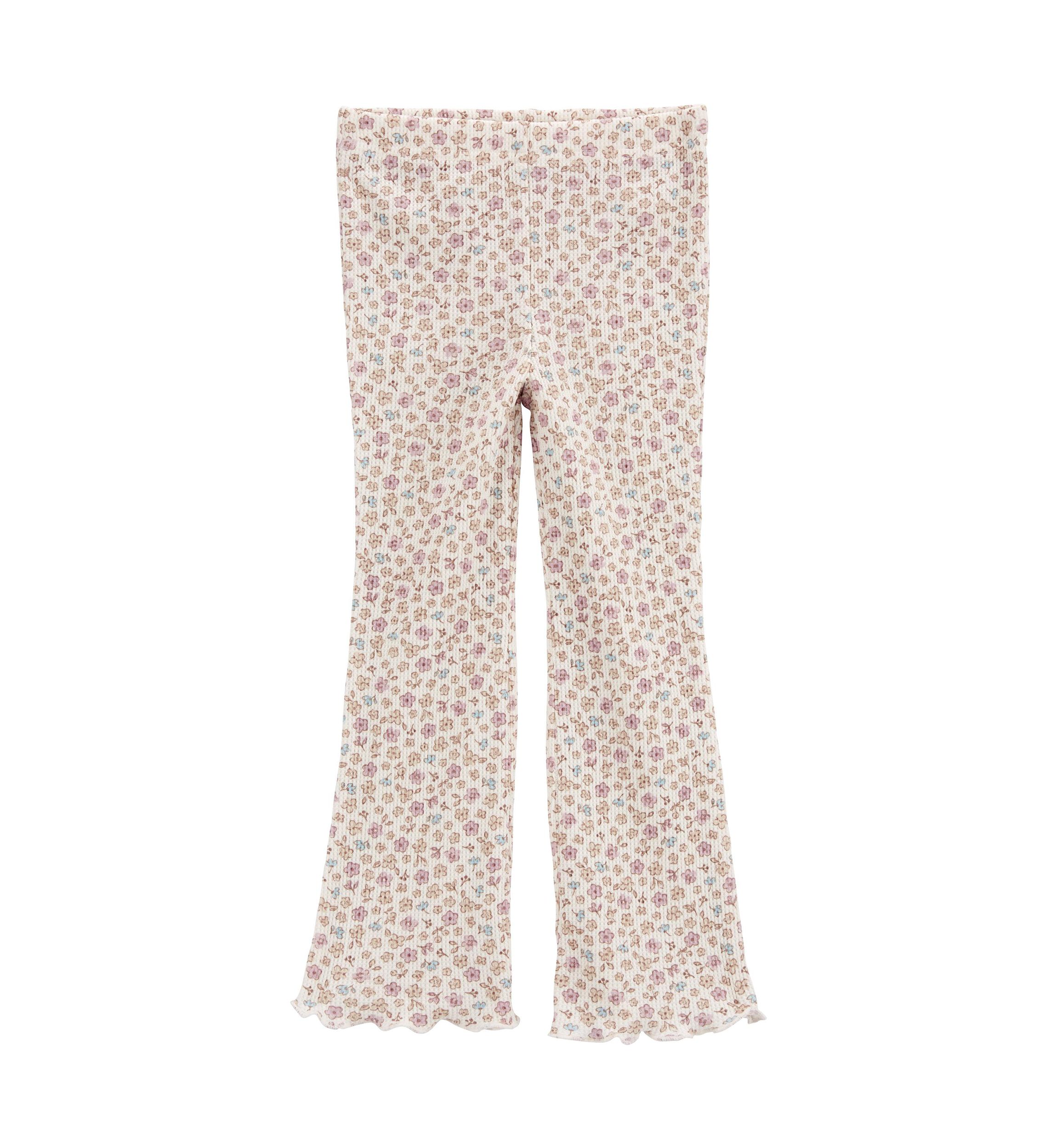 Toddler Girls Waffle Knit Floral Printed Flare Pants
